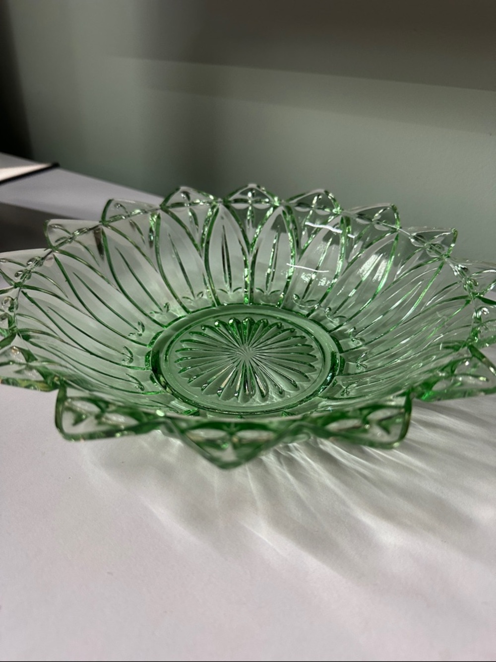 Vintage Green Pressed Glass Decorative Bowl